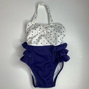 Janie and Jack | Blue and White Halted Polka Dot Ruffle Swimsuit